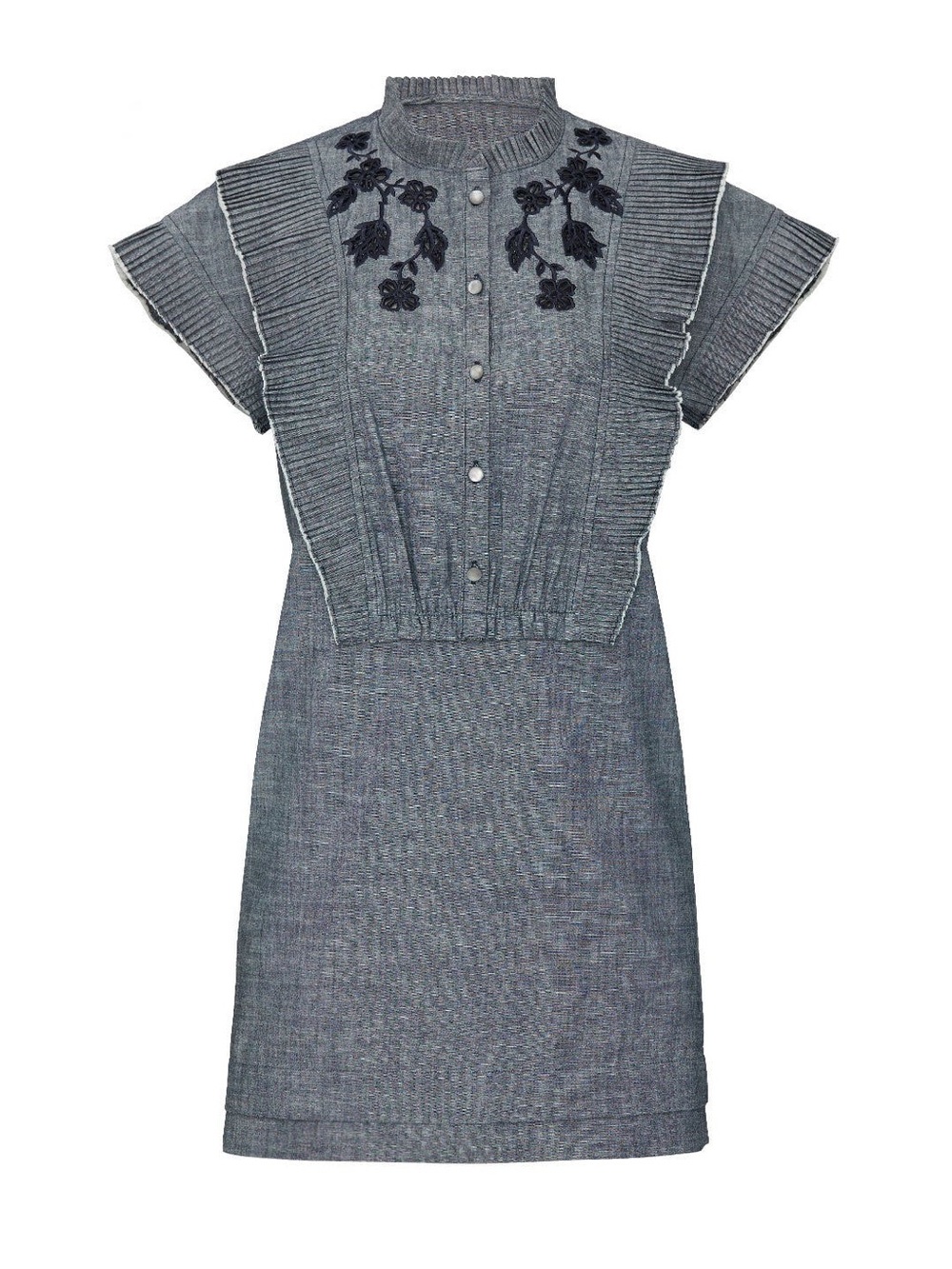 Coach | Embroidered Grey Knit Short-Sleeve Dress